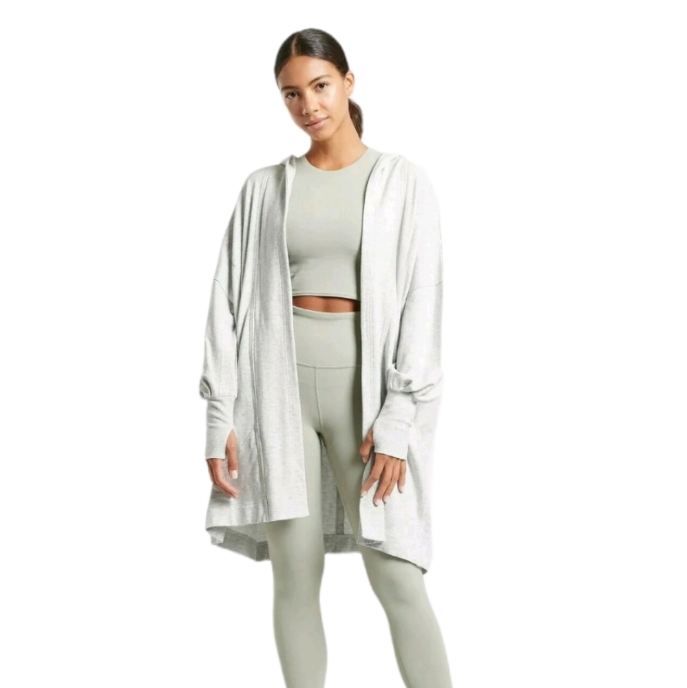 Athleta Mantra Wrap Athletic Hoodie Duster Jacket Womens XS Light Gray Oversized